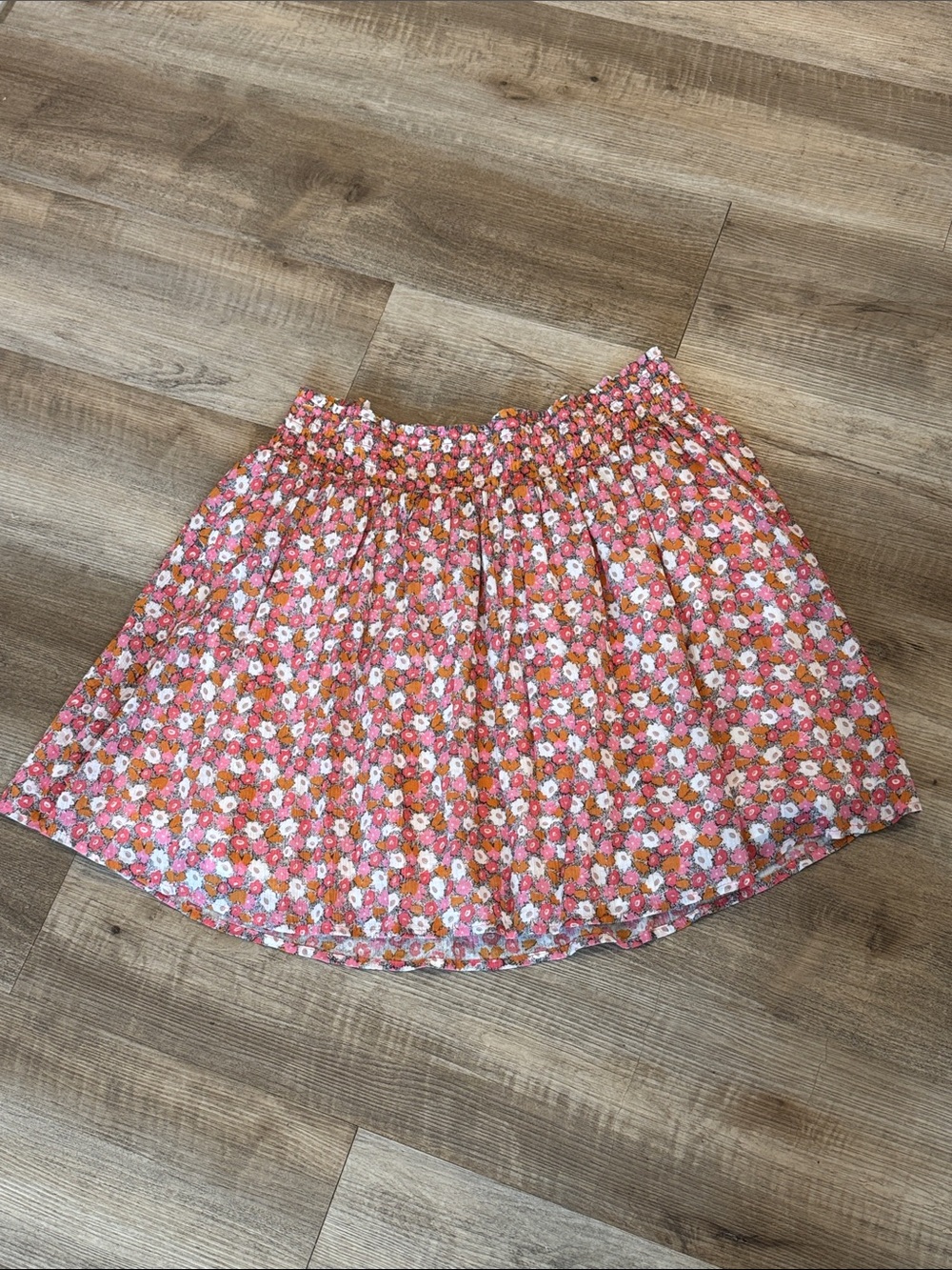Old Navy Floral Smocked Circle Mini Skirt Pink Orange Ditsy Print Smocked Waist